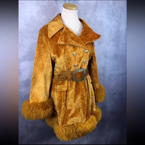 Country Pacer rare 60s gold velvet penny lane fur sleeve Russian coat - Picture 8 of 16